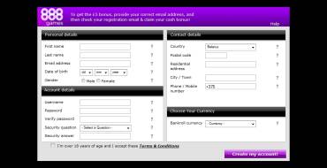 888Games Casino: Анкета