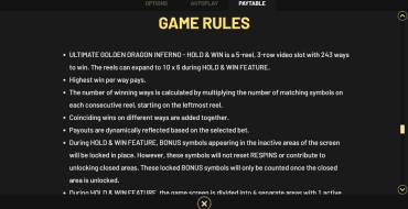 Ultimate Golden Dragon Inferno — Hold&Win: Правила